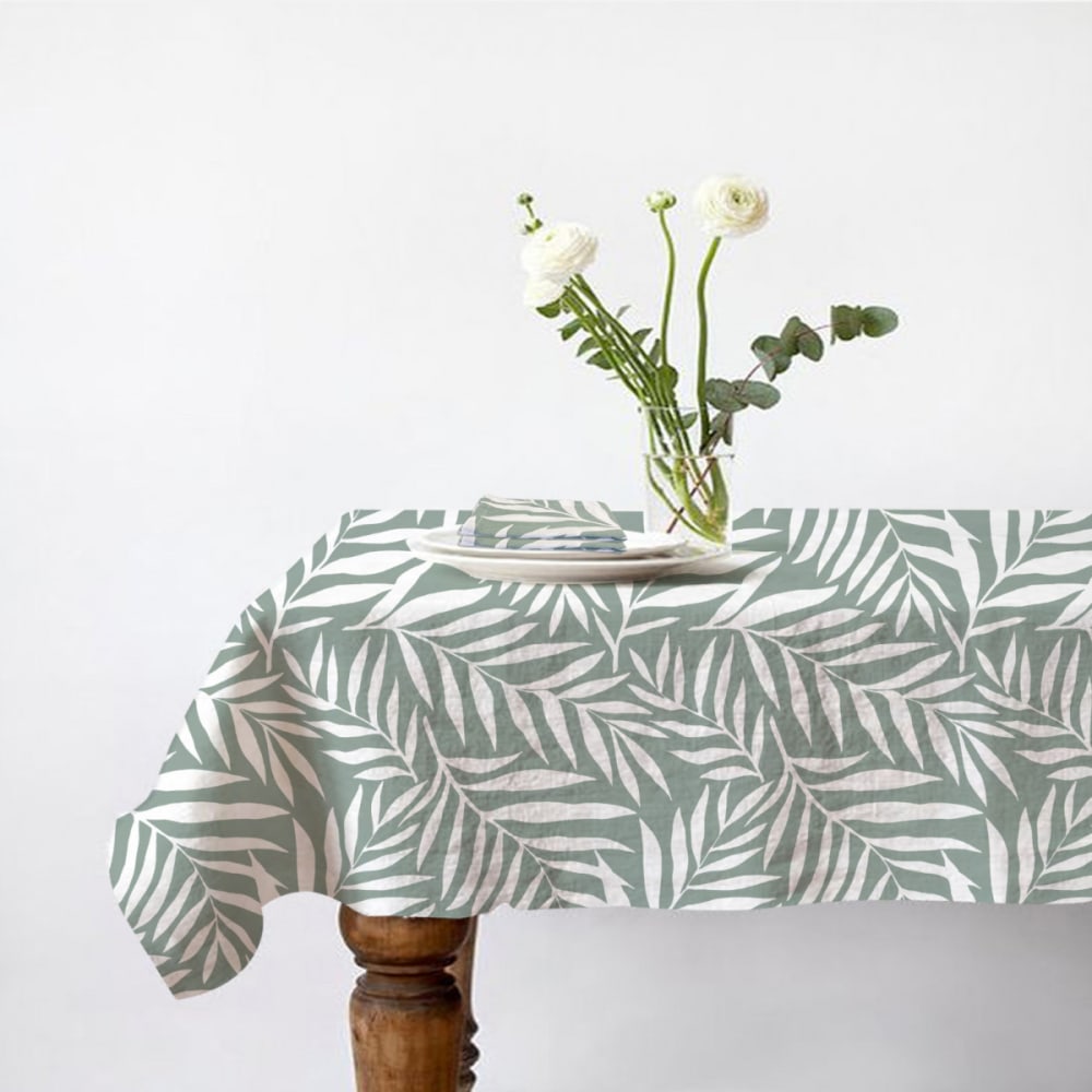 Lot nappe carrée + 2 serviettes de table déperlante feuillage