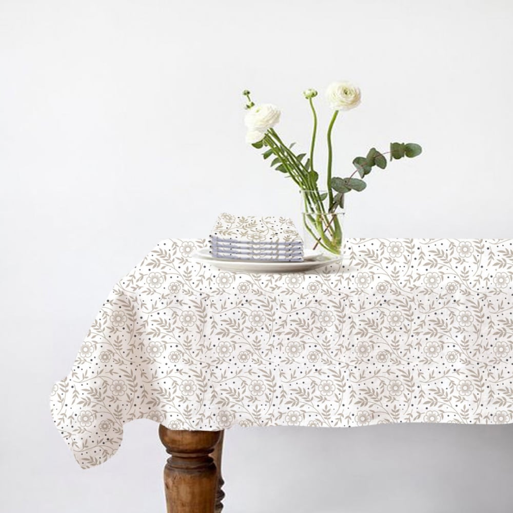 Lot nappe rectangle + 4 serviettes de table déperlante floral