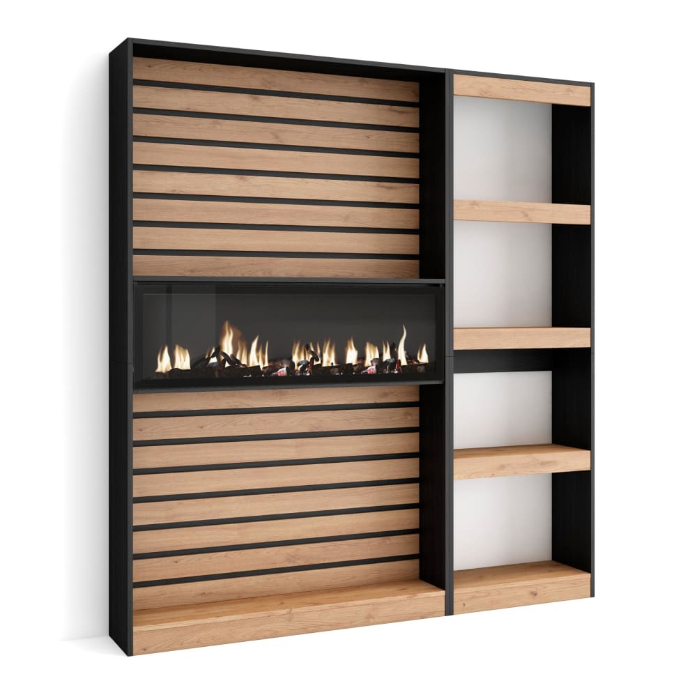 Bücherregal Holzeffekt Kamin Feuereffekt 170x25x186 Eiche und