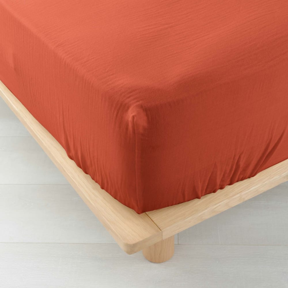 Drap housse double gaze de coton terracotta 160x200 cm - Maisons du Monde