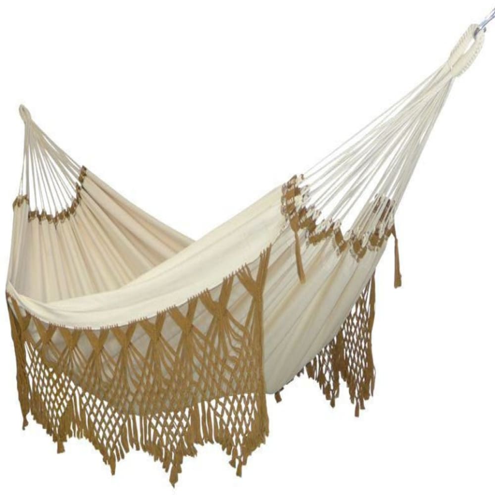 Hamac XXL avec franges en coton blanc et doré