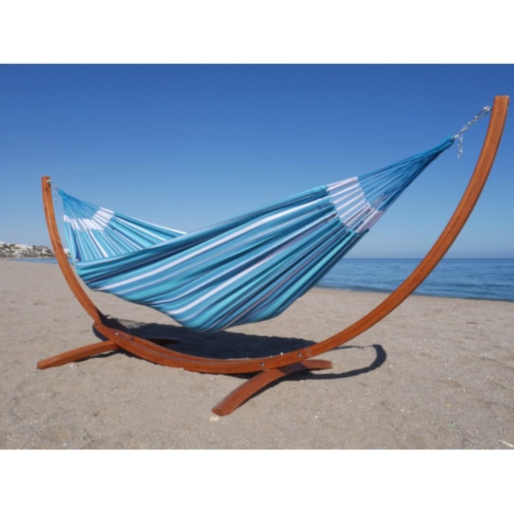 hamac XXL en coton multicolore et support en bois de mélèze