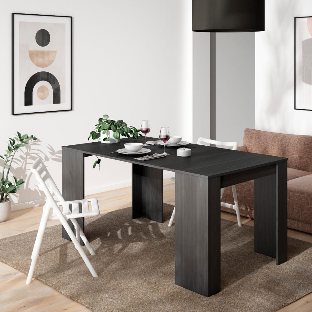 Skraut home Ausziehbare Konsole Holzeffekt 160x90x77cm Schwarz style modern Schwarz Spanplatte