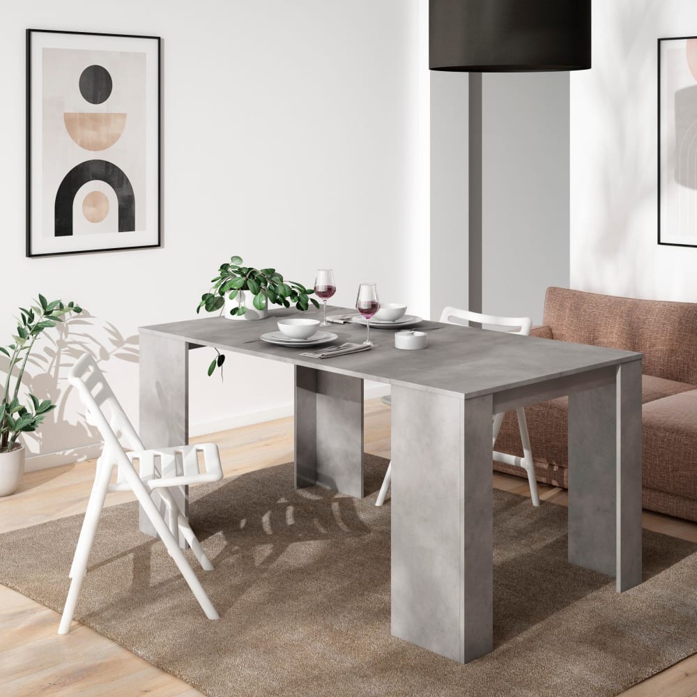 Skraut home Ausziehbare Konsole Holzeffekt 160x90x77cm Zement style modern Grau Spanplatte