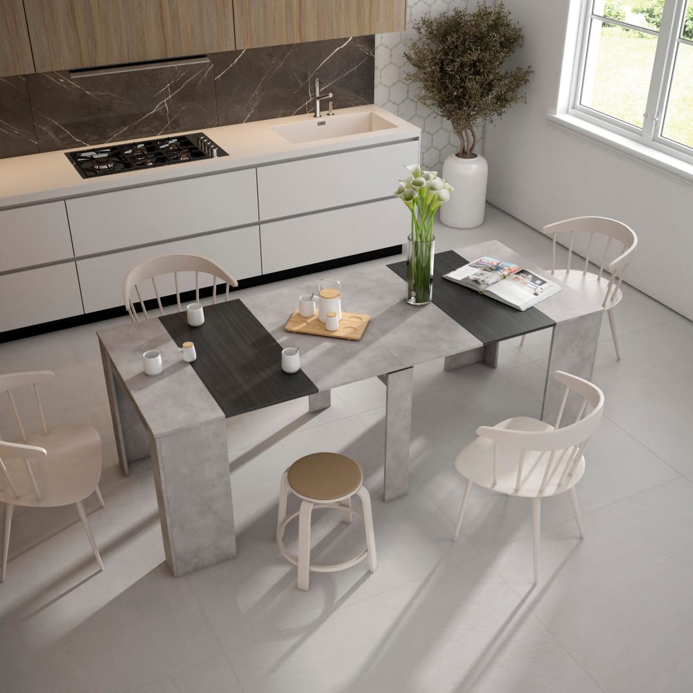 Skraut home Ausziehbare Konsole Holzeffekt 222x90x77cm Zement style modern Grau Spanplatte