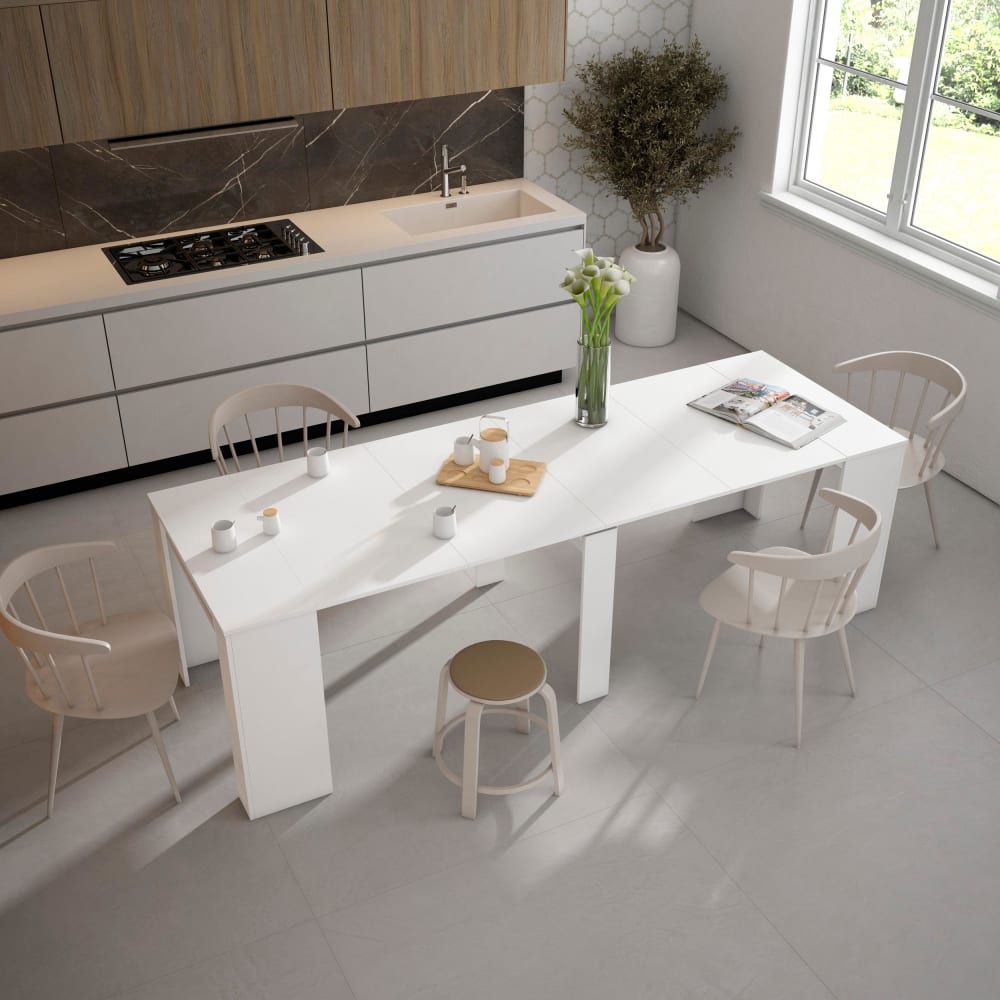Skraut home Ausziehbare Konsole Holzeffekt 262x90x77cm Weiß style modern Weiß Spanplatte