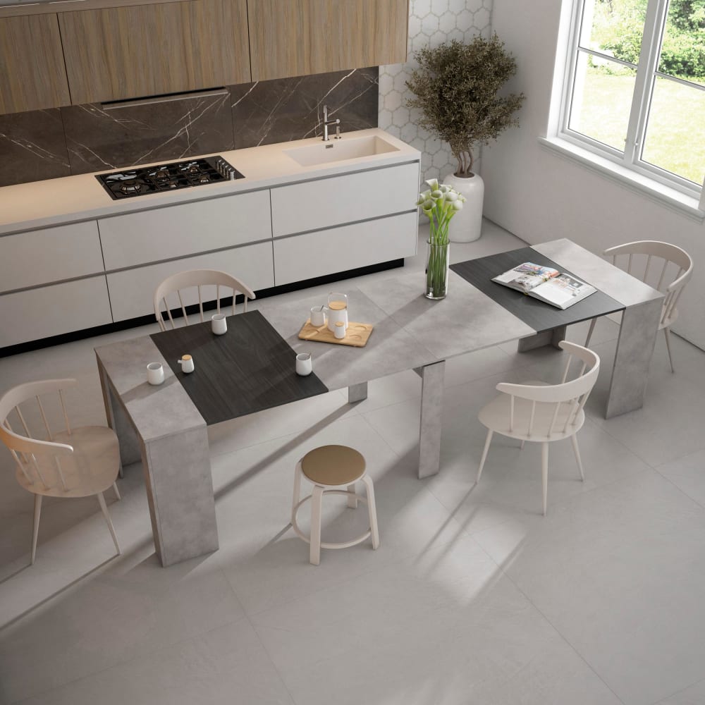 consola extensible efecto madera cemento 302x90x77cm