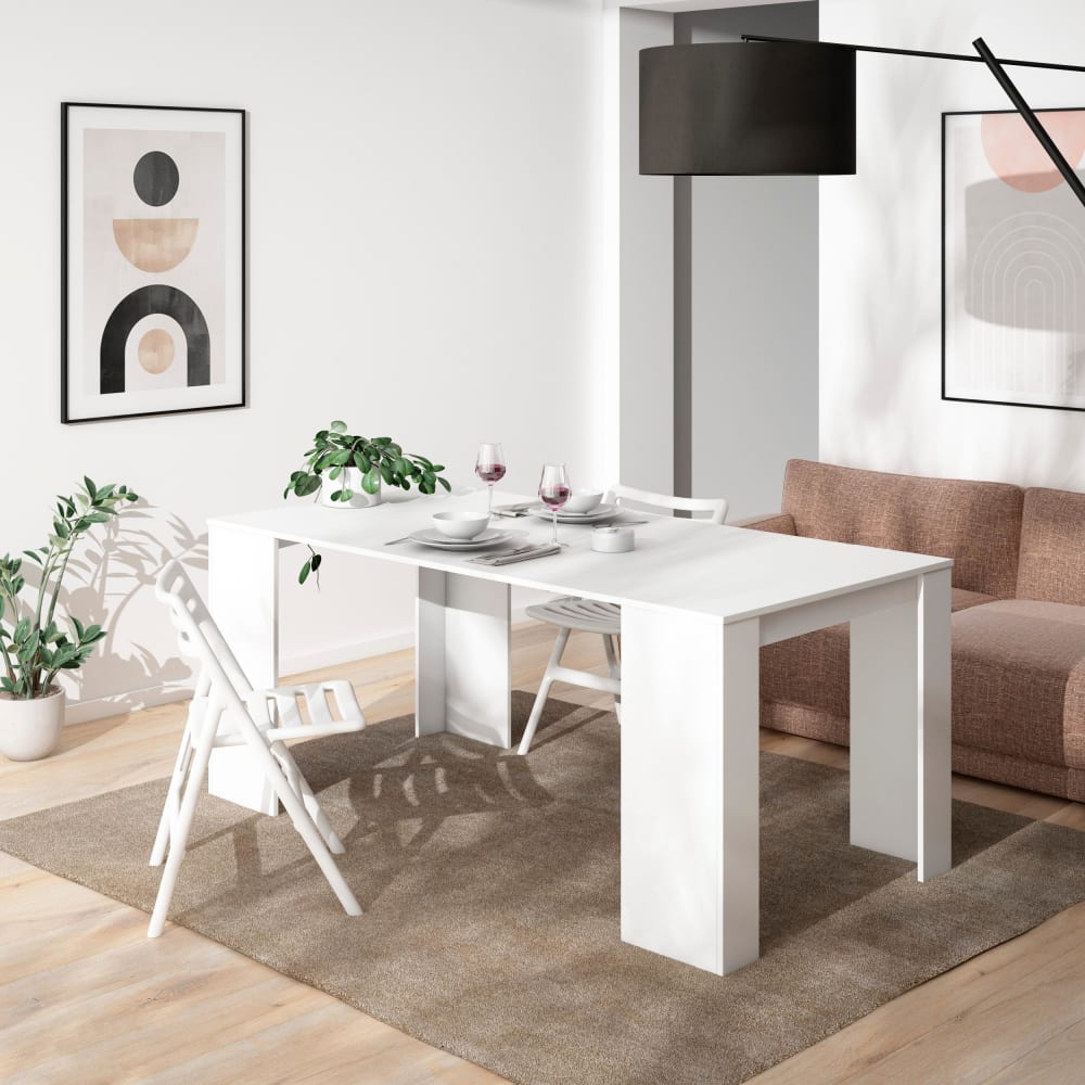 Skraut home Ausziehbare Konsole Holzeffekt 180x90x77cm Weiß style modern Weiß Spanplatte