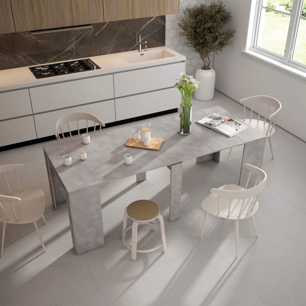 Skraut home Ausziehbare Konsole Holzeffekt 222x90x77cm Zement style modern Grau Spanplatte