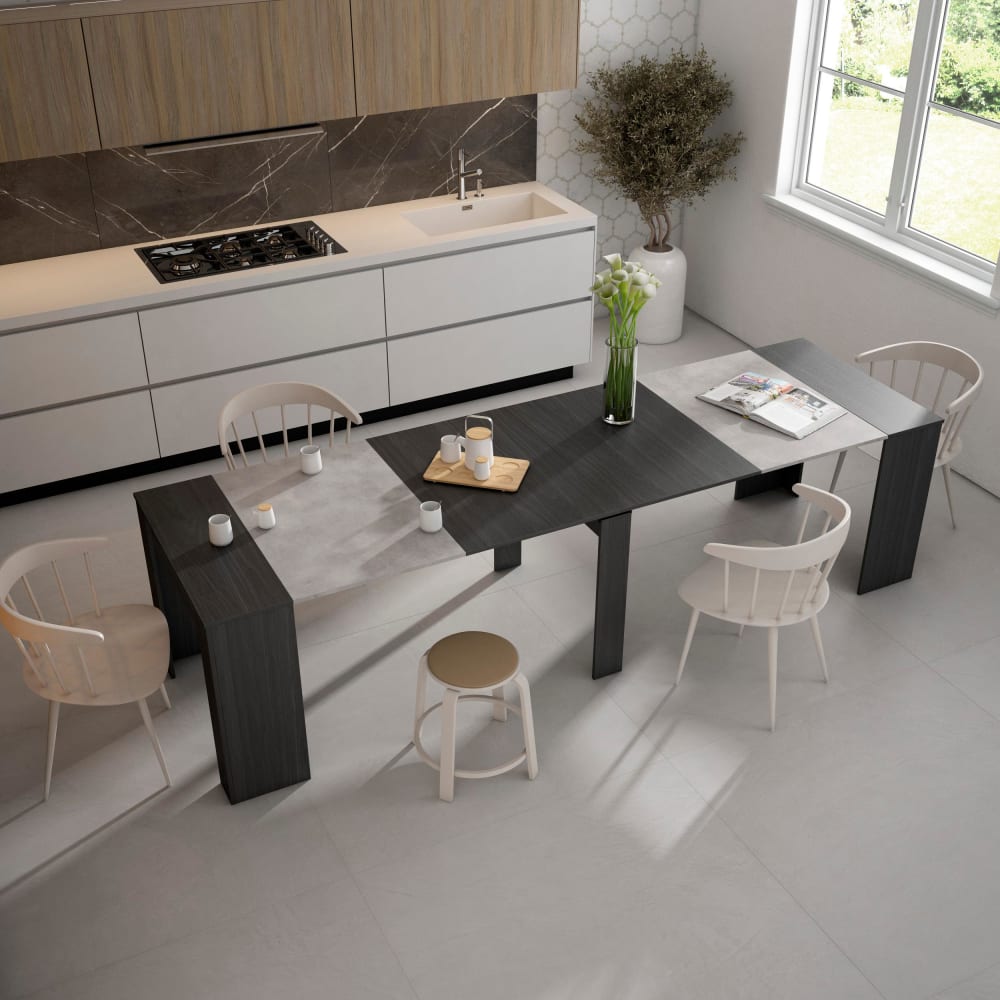 Skraut home Ausziehbare Konsole Holzeffekt 302x90x77cm Zement style modern Grau Spanplatte