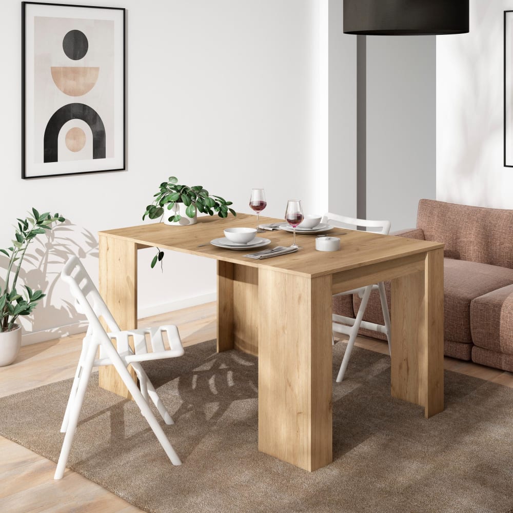 Skraut home Ausziehbare Konsole Holzeffekt 140x90x77cm Eiche style modern Beige Spanplatte