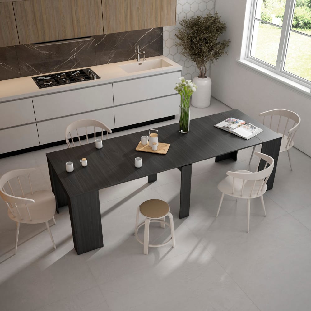 Skraut home Ausziehbare Konsole Holzeffekt 262x90x77cm Schwarz style modern Schwarz Spanplatte