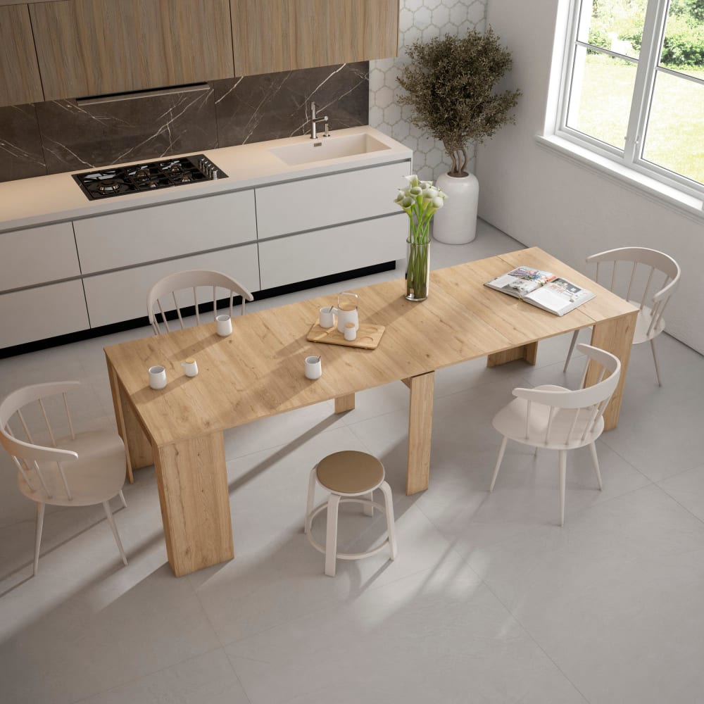 Skraut home Ausziehbare Konsole Holzeffekt 262x90x77cm Eiche style modern Beige Spanplatte