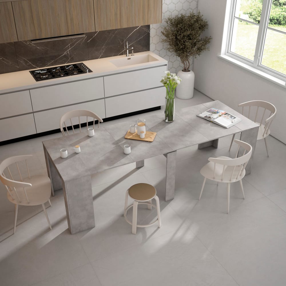 Skraut home Ausziehbare Konsole Holzeffekt 262x90x77cm Zement style modern Grau Spanplatte