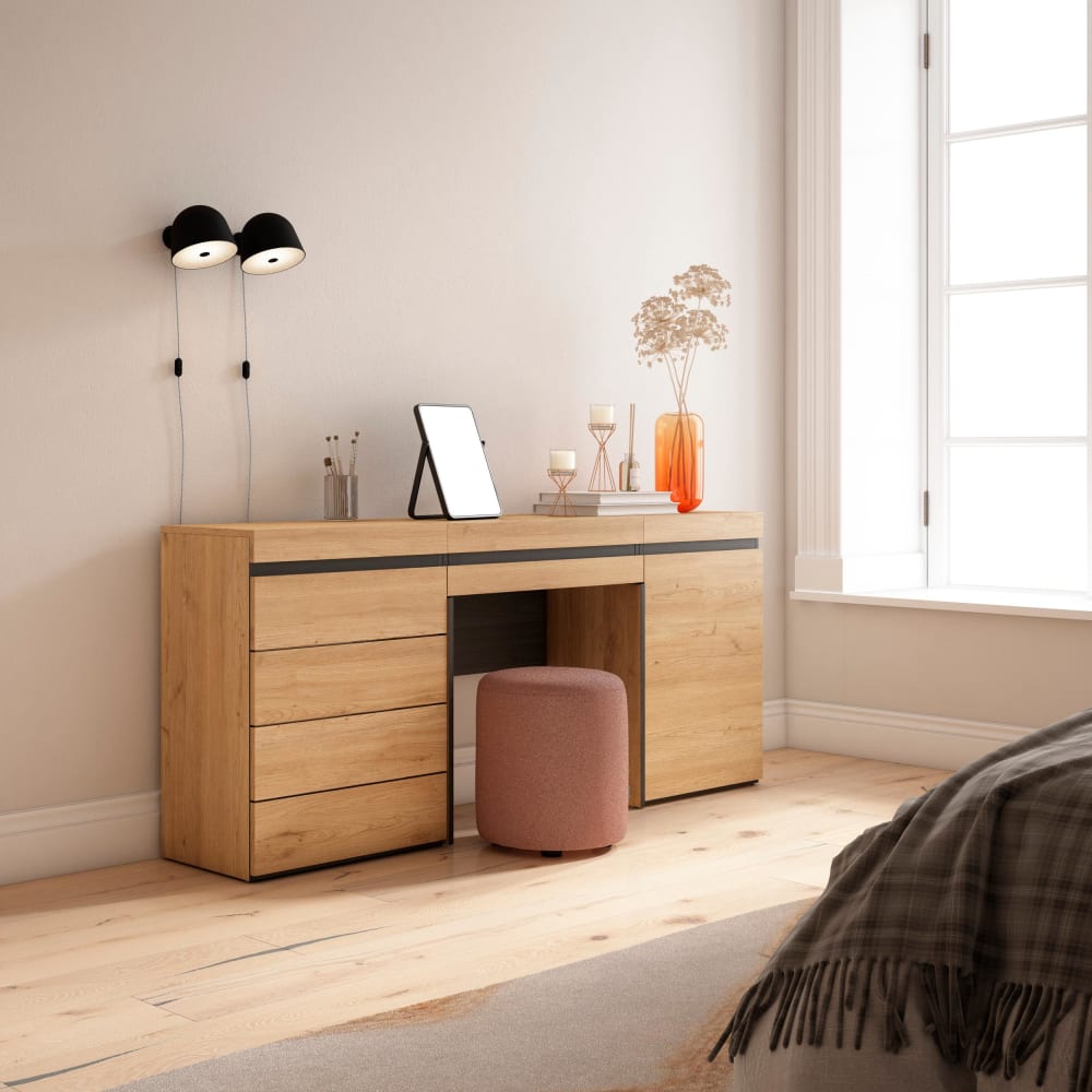 Skraut home Schminktisch Holzeffekt 177x35x75cm Eiche style modern Beige Spanplatte