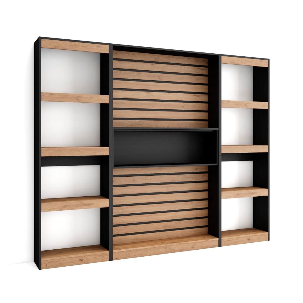 Bücherregal Holzeffekt 230x25x186cm Eiche und Schwarz - Maisons