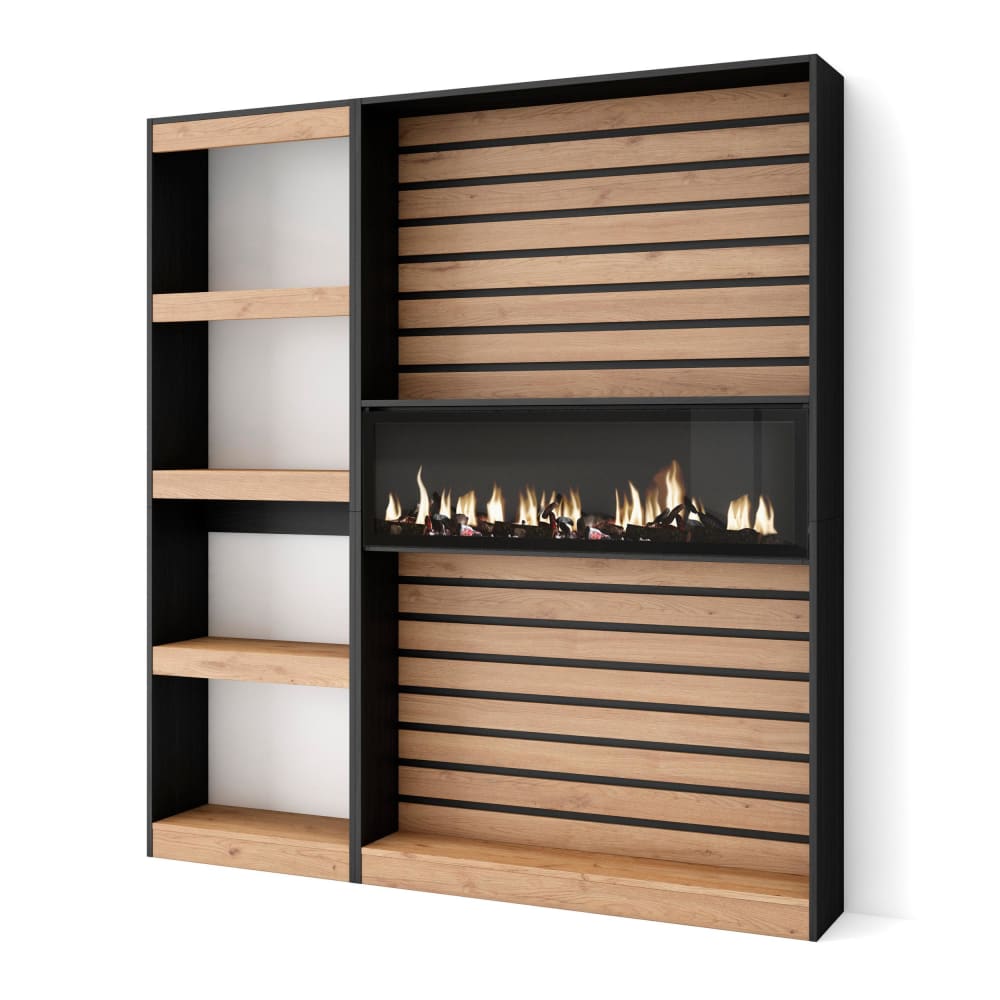 Bücherregal Holzeffekt Kamin Feuereffekt 170x25x186 Eiche und