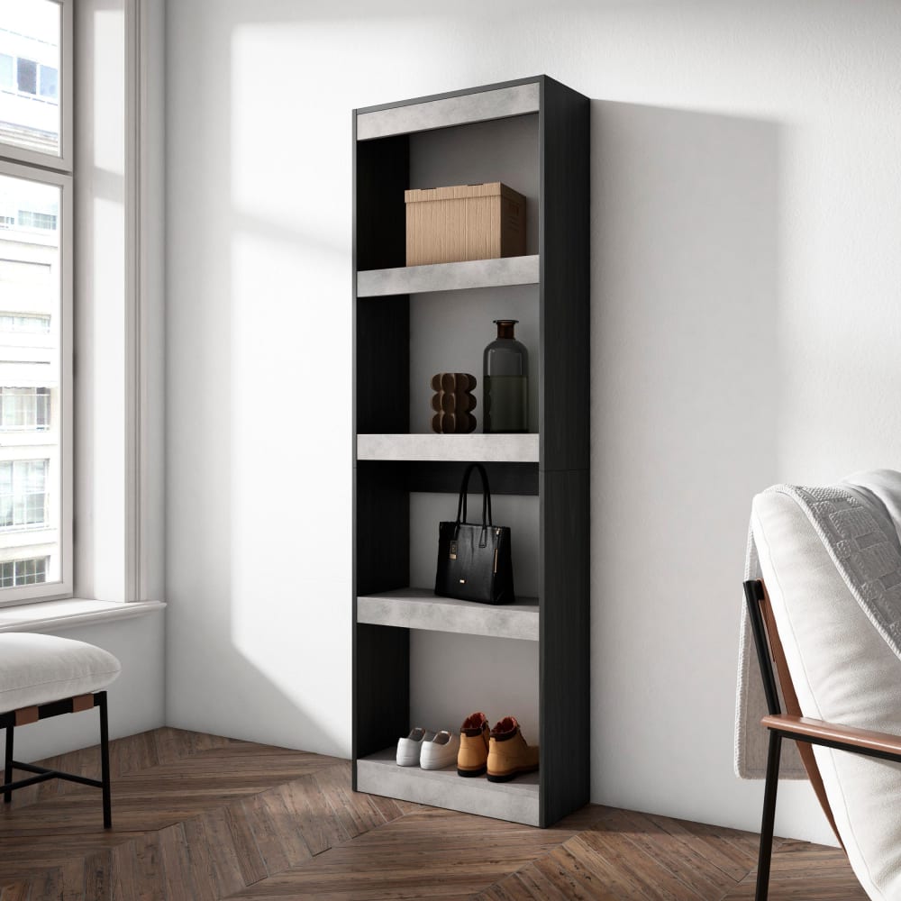 Skraut home Bücherregal Holzeffekt 60x25x186cm Zement style modern Grau Spanplatte