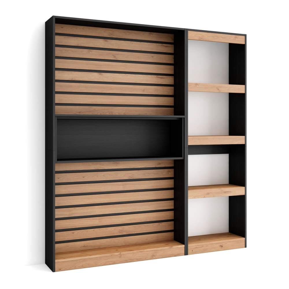 Bücherregal Holzeffekt 170x25x186cm Eiche und Schwarz - Maisons