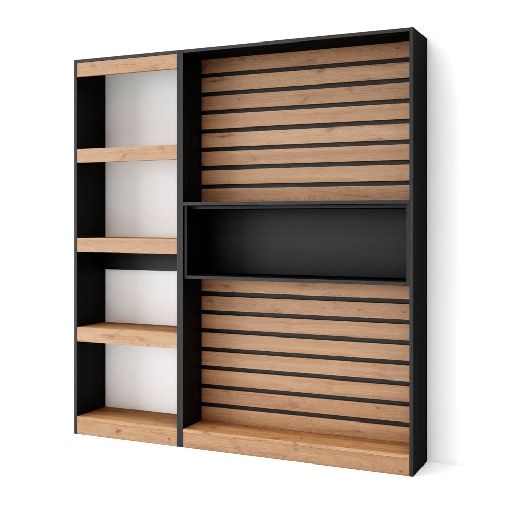 Bücherregal Holzeffekt 170x25x186cm Eiche und Schwarz - Maisons
