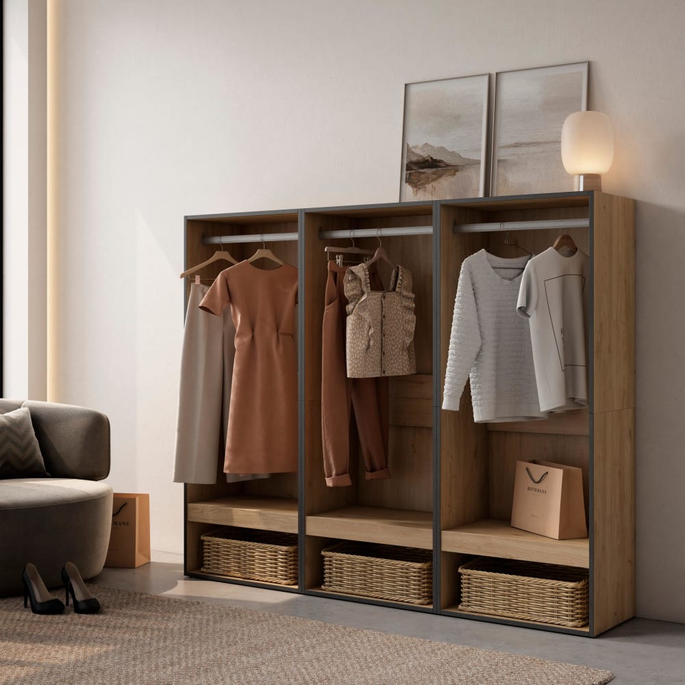 Skraut home Offener Kleiderschrank Holzeffekt 180x35x145cm Eiche style modern Beige Spanplatte