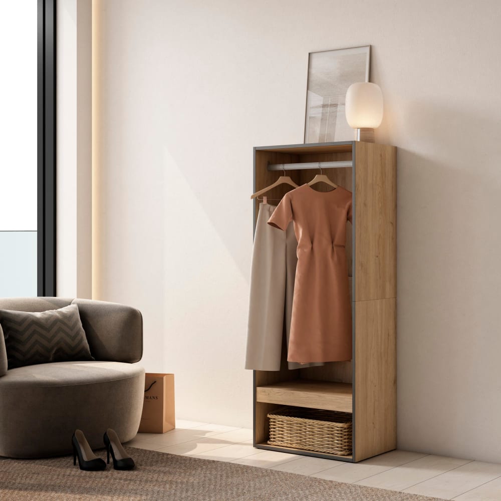 Skraut home Offener Kleiderschrank Holzeffekt 60x35x145cm Eiche style modern Beige Spanplatte
