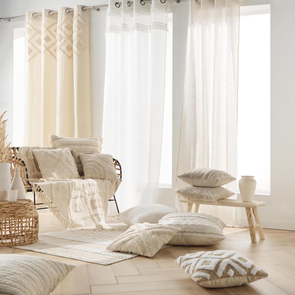 Coussin polycoton tissé à rayures naturel 60 x 60 - Maisons du Monde