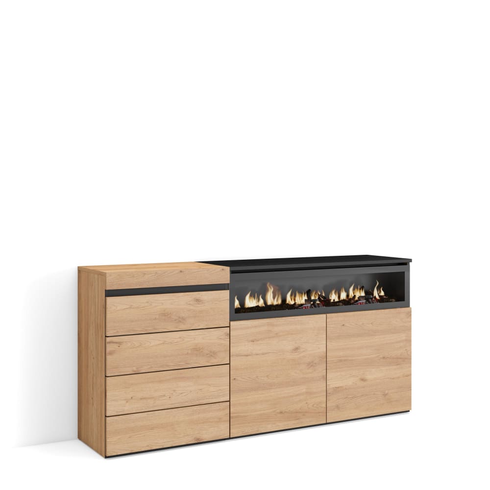 Commode effet bois de chêne 157x35x75cm cheminée effet feu - Maisons du Monde