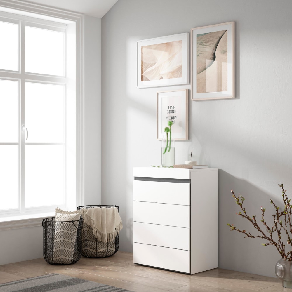 Skraut home Kommode Holzeffekt 57x35x75cm Weiß und Schwarz style modern Weiß Spanplatte