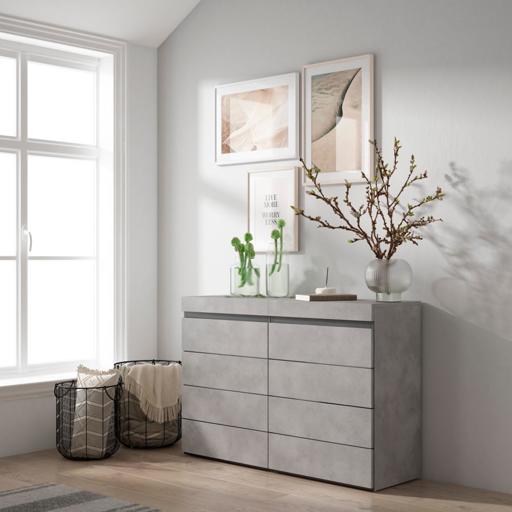 Skraut home Kommode Holzeffekt 114x35x75cm Zement style modern Grau Spanplatte