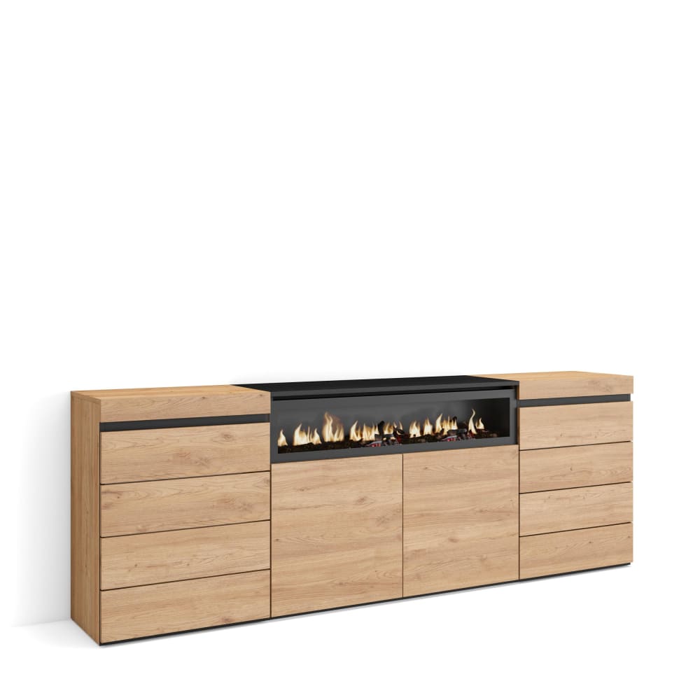 Kommode Holzeffekt Kamin mit Feuereffekt 214x35x75cm Eiche -