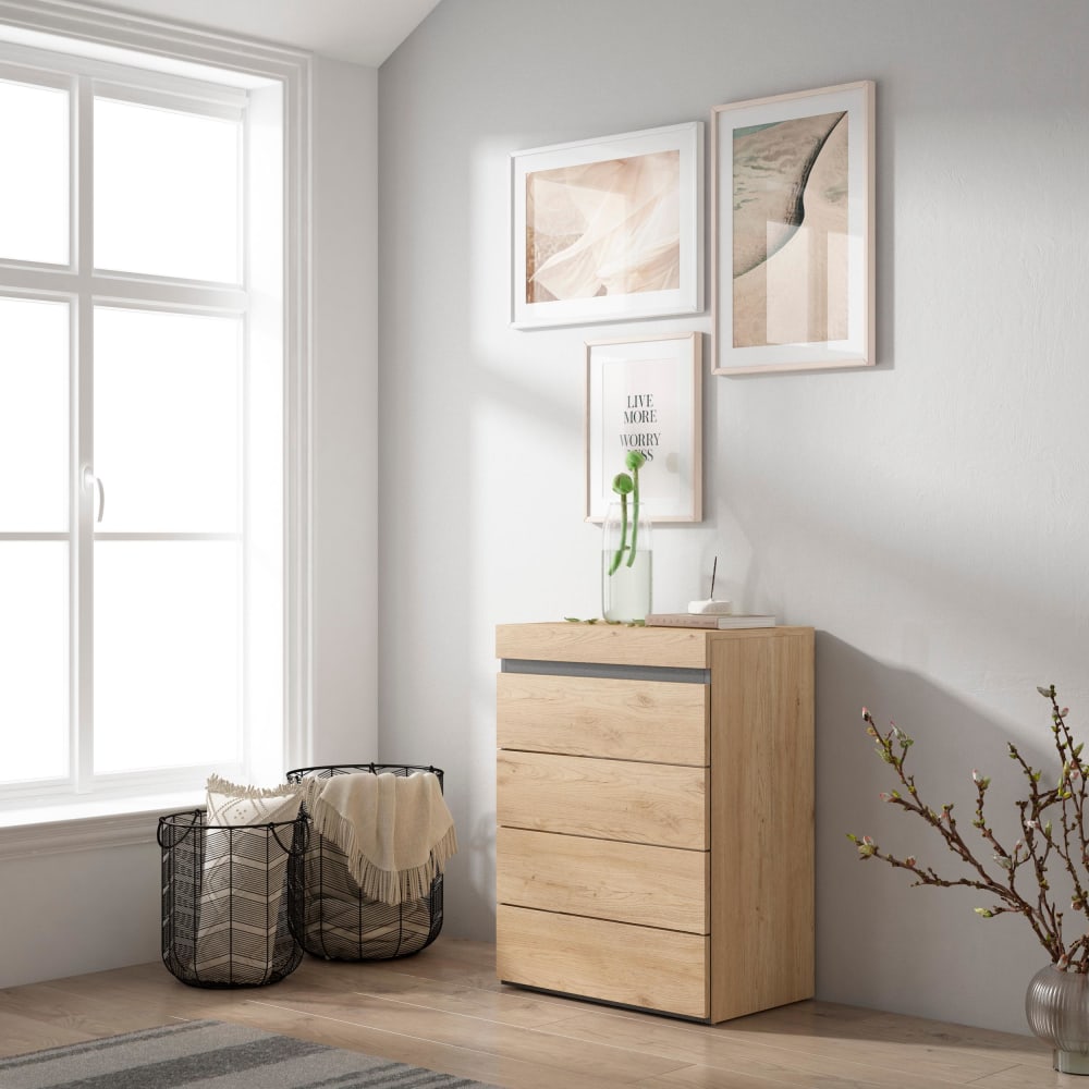 Skraut home Kommode Holzeffekt 57x35x75cm Eiche style modern Beige Spanplatte