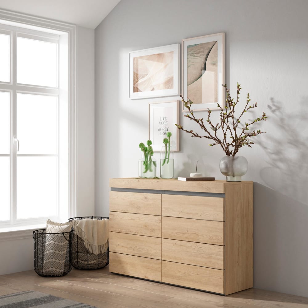 Skraut home Kommode Holzeffekt 114x35x75cm Eiche style modern Beige Spanplatte