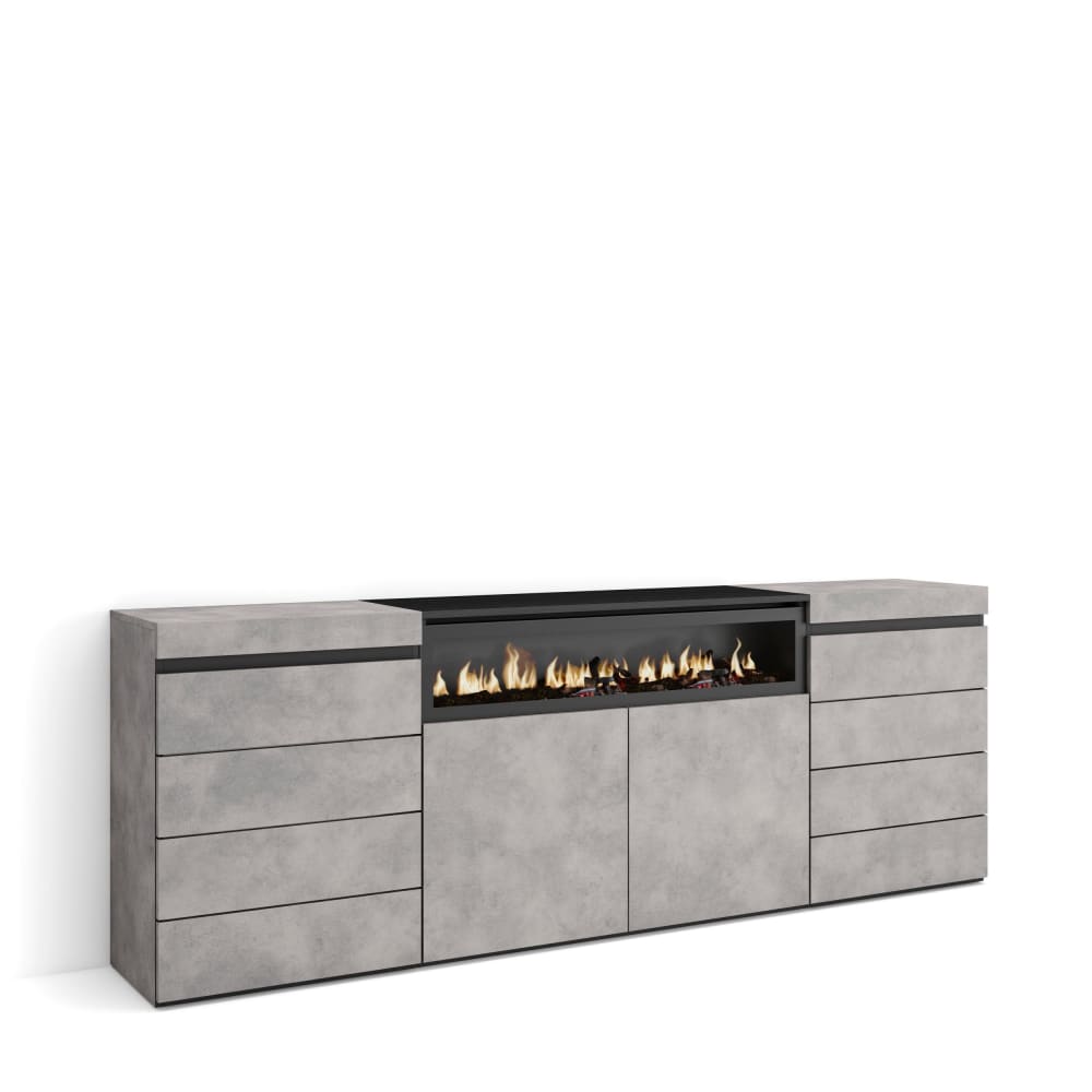 Commode effet bois ciment 214x35x75cm cheminée effet feu - Maisons du Monde