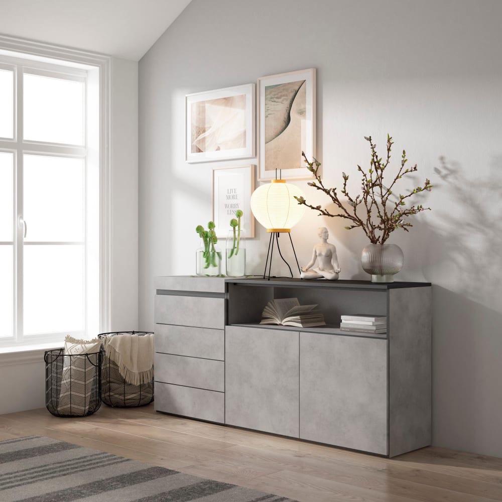 Skraut home Kommode Holzeffekt 157x35x75cm Zement style modern Grau Spanplatte