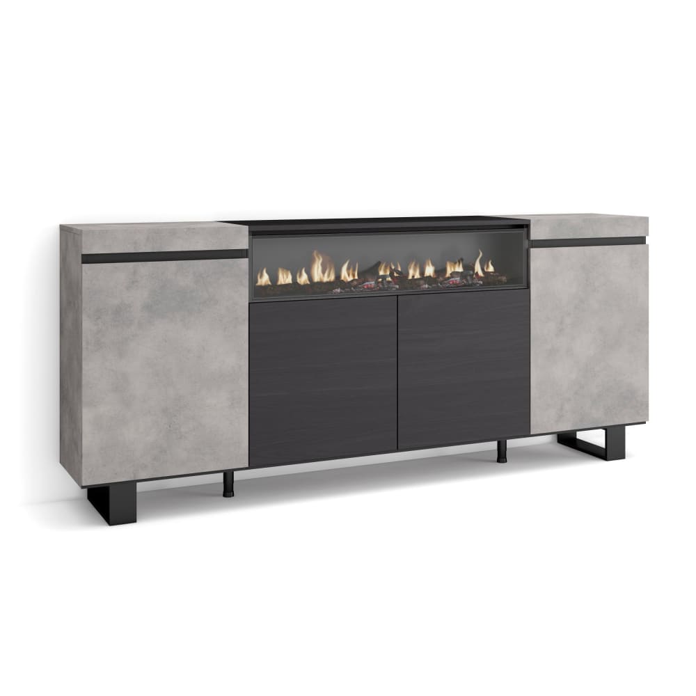 Buffet effet bois ciment 200x35x87cm cheminée effet feu - Maisons du Monde