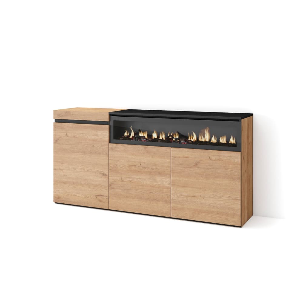 Buffet effet bois de chêne et noir 150x35x75cm cheminée effet feu - Maisons du Monde