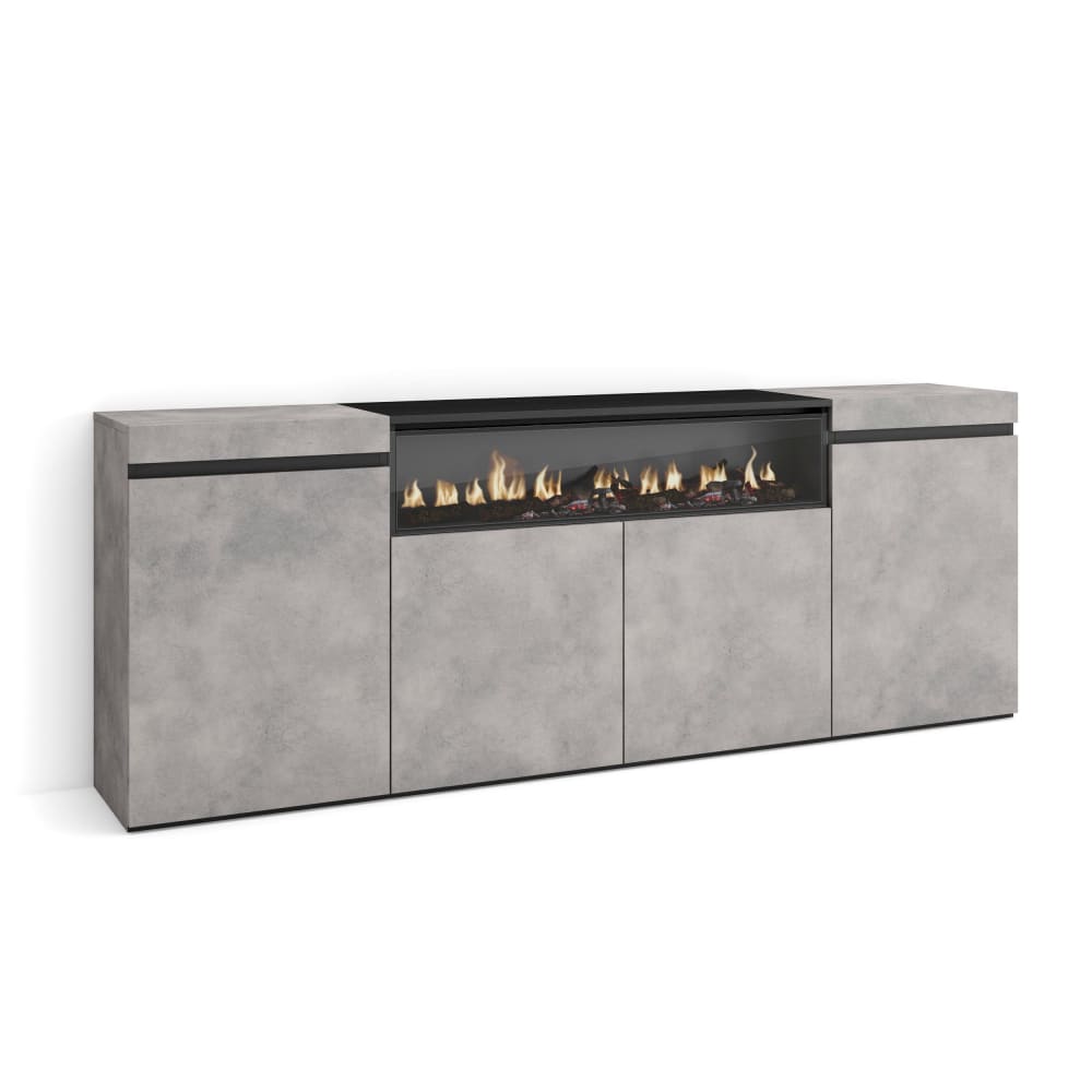 Buffet effet bois ciment 200x35x75cm cheminée effet feu - Maisons du Monde