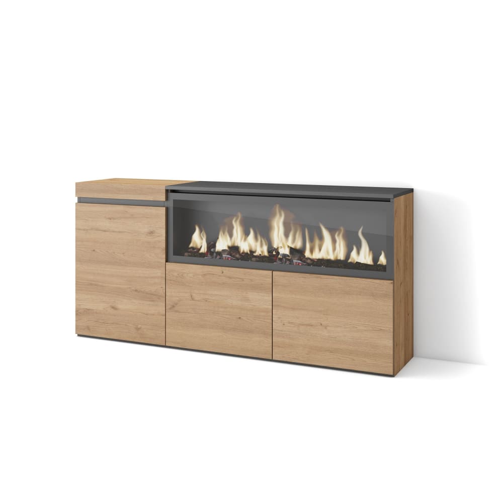 Buffet effet bois de chêne 158x35x75cm cheminée effet feu XXL