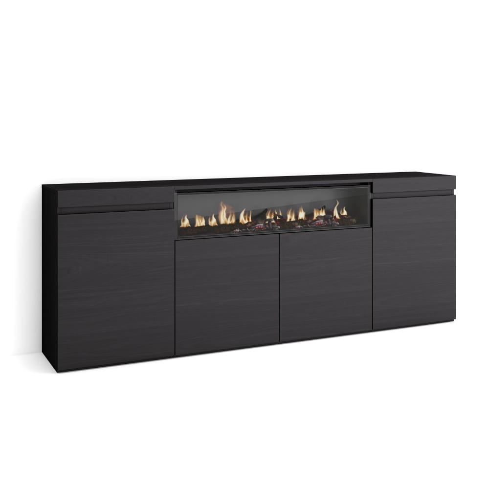 Buffet effet bois noir 200x35x75cm cheminée effet feu - Maisons du Monde