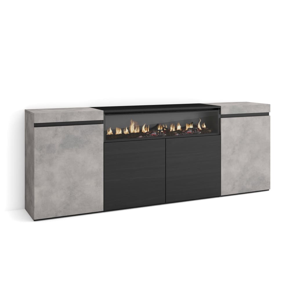 Buffet effet bois ciment 200x35x75cm cheminée effet feu - Maisons du Monde