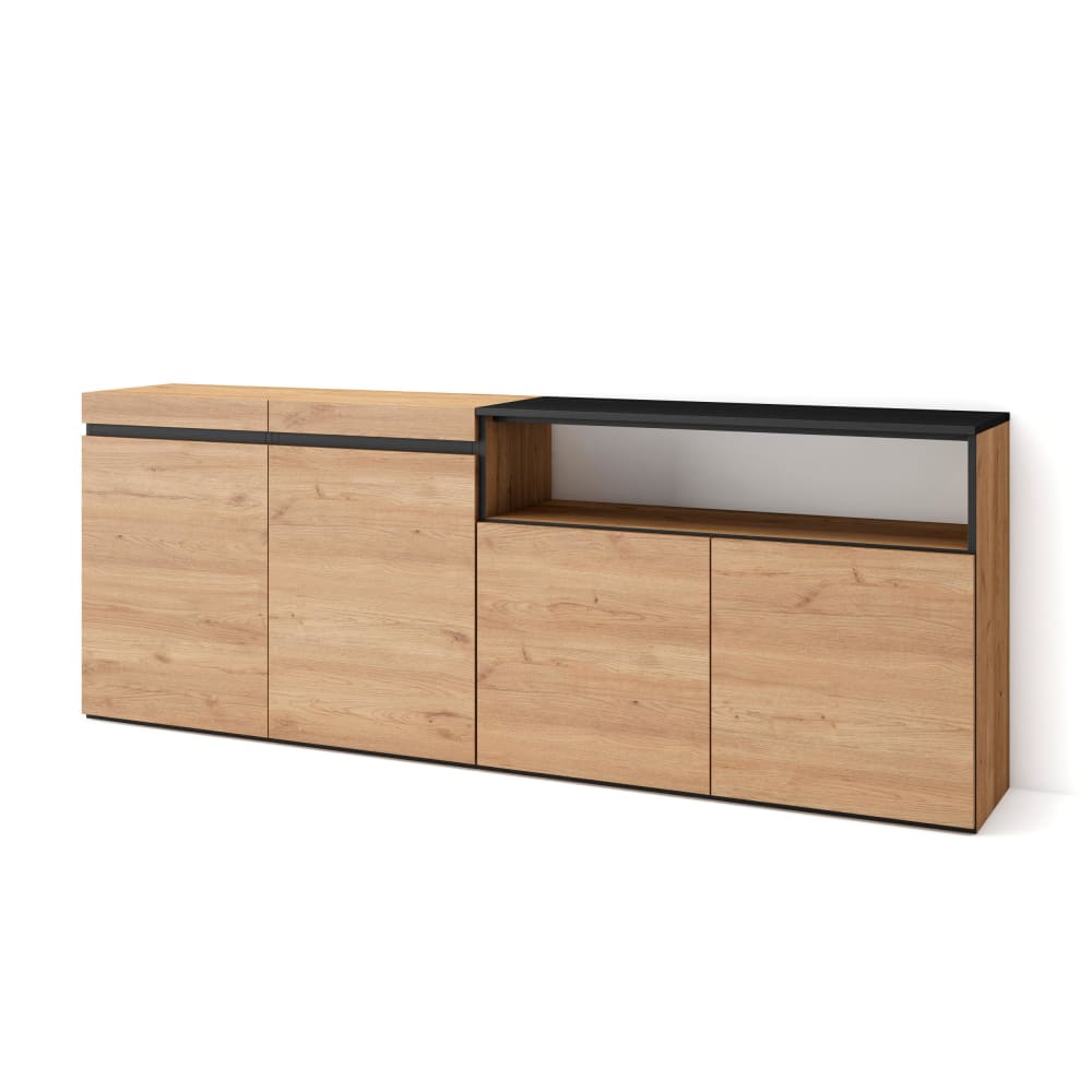 Sideboard Holzeffekt 200x35x75cm Eiche und Schwarz - Maisons Du