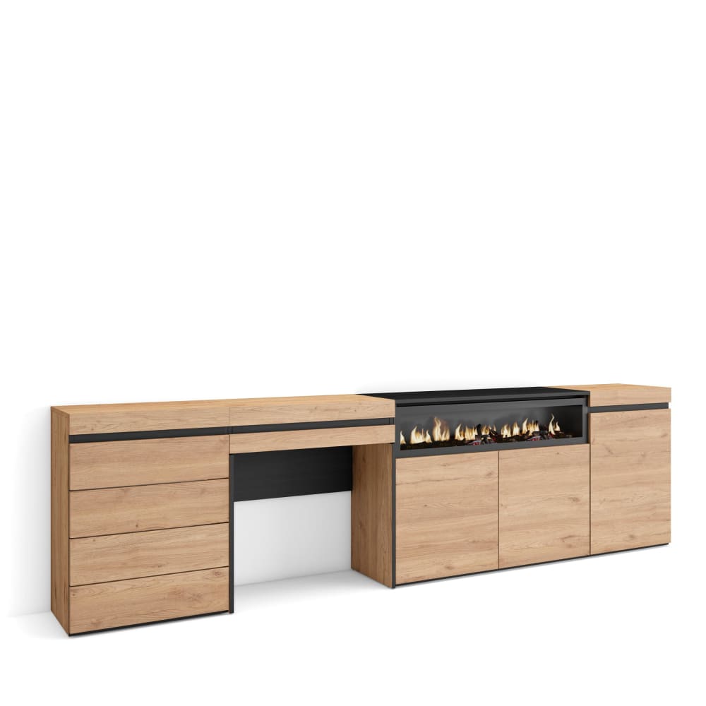 Buffet effet bois de chêne 277x35x75cm cheminée effet feu - Maisons du Monde