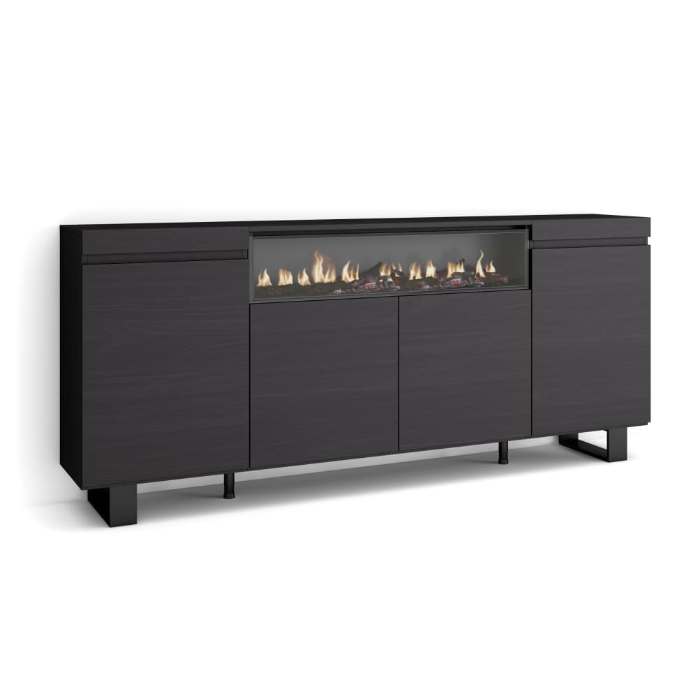 Sideboard Holzeffekt Kamin mit Feuereffekt 200x35x87cm Schwarz -