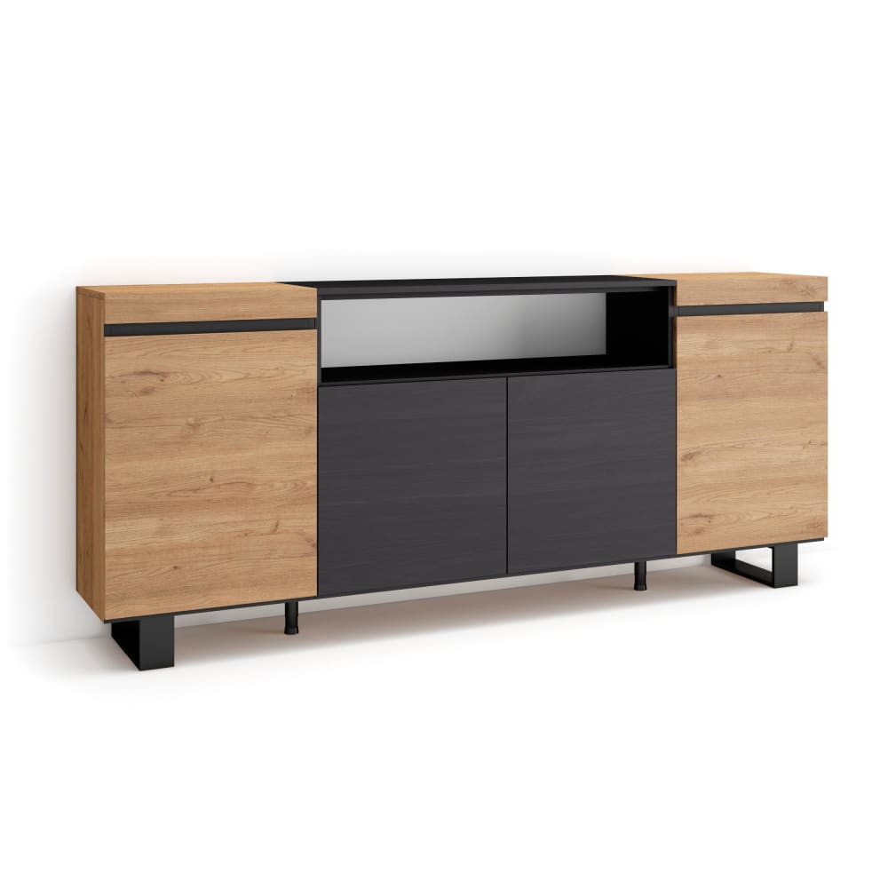 Buffet effet bois de chêne et noir 200x35x87cm avec pieds
