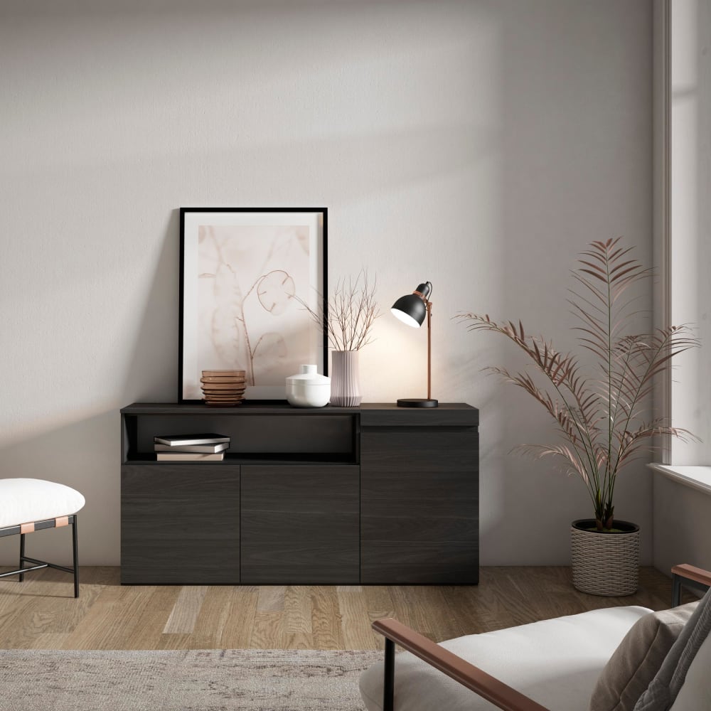Skraut home Sideboard Holzeffekt 150x35x75cm Schwarz style modern Schwarz Spanplatte