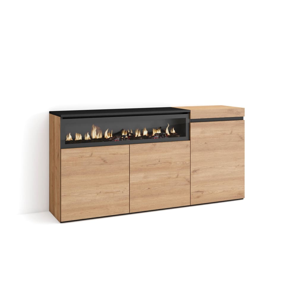 Sideboard Holzeffekt Kamin mit Feuereffekt 150x35x75 Eiche und