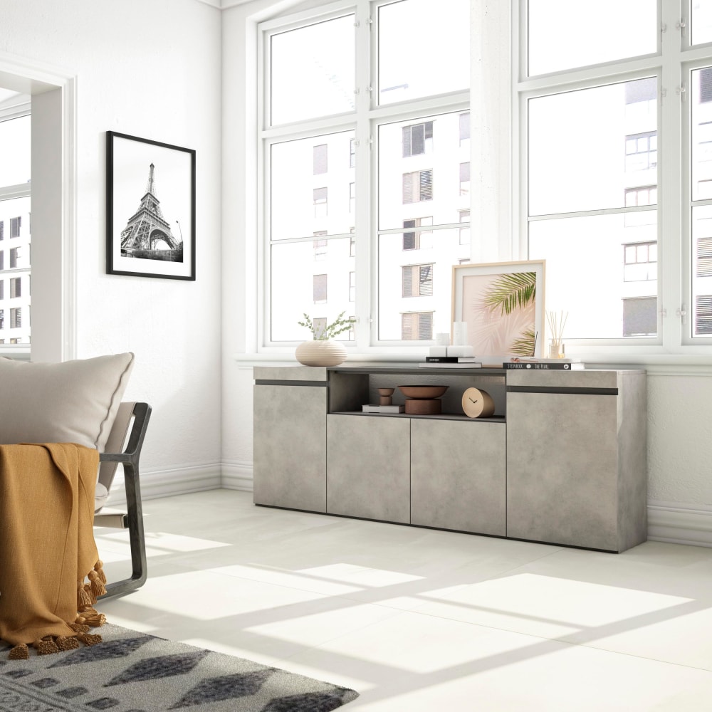 Skraut home Sideboard Holzeffekt 200x35x75cm Zement style modern Grau Spanplatte