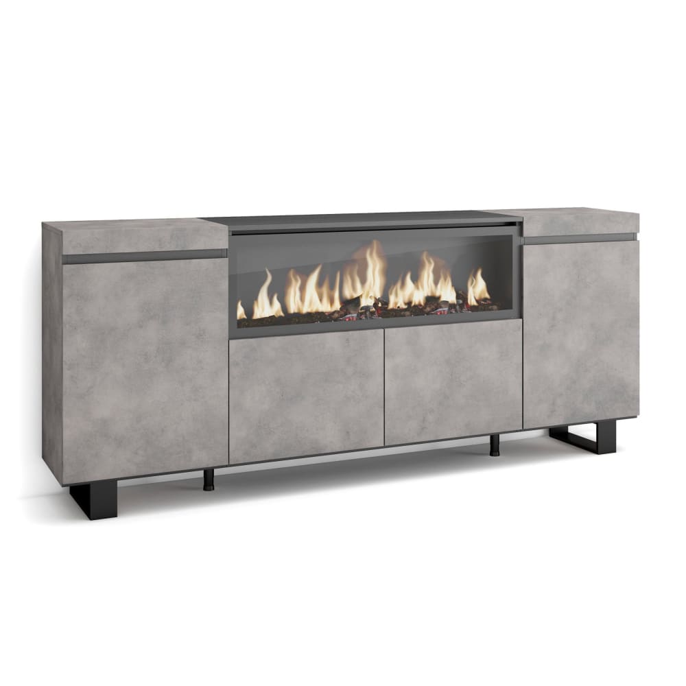 Sideboard Holzeffekt Kamin mit Feuereffekt XXL 208x35x87cm Zement