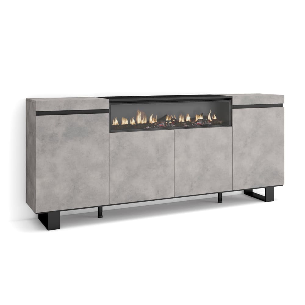 Sideboard Holzeffekt Kamin mit Feuereffekt 200x35x87cm Zement -